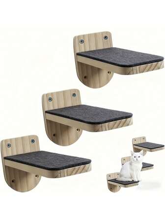 2pcs/4pcs Wall-Mounted Cat Tree With Stairs (With Felt Paw Pads) - Multi-Layer Wooden Cat Climbing Frame, Space-Saving Cat Furniture For Climbing, Scratching And Resting, Ideal For Apartment/Dorm/Home