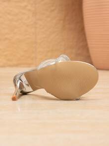 Women's Fashion Rhinestone Bow Round Toe Stiletto Heel Sandals, Versatile For Banquet, Party And Other Occasions - Silver - View 6