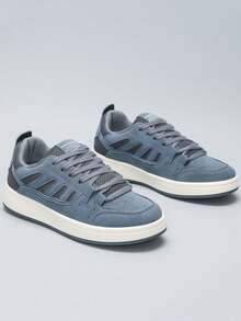 纯色休闲乐福鞋，舒适低帮男士运动鞋 - 藍色 - 查看 1