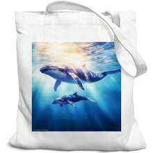 1pc 35*40cm(14*16 Inch) Whale Humpback Whales Shopping Bag, Practical Polyester Fabrics Shopping Tote, Washable With Printed Pattern - Multicolor - View 2