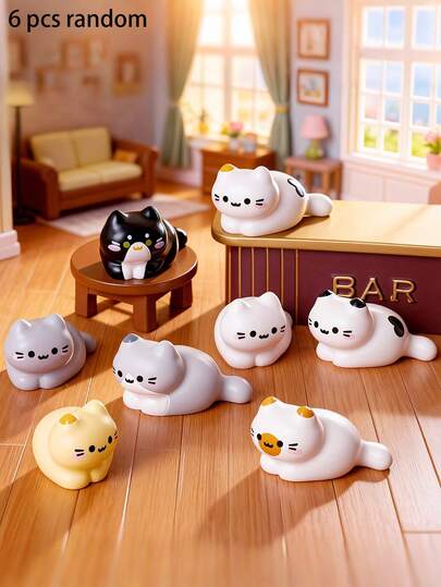 6 piezas de figuritas aleatorias de gatos adorables, ornamentos en miniatura ideales para decorar el dormitorio, el escritorio de la oficina, la sala de estar, el dormitorio, el alféizar de la ventana, accesorios de decoración suaves y dulces que aportan vibraciones curativas a los espacios cotidianos