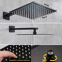 Kit Regadera Cuadrada 10 Pulgadas Tipo Lluvia Lujo Con Monomando Mezcladora y Tubo 40CM para Baño, Negro Grifos Juego de Ducha, Sistemas de Bañera y Ducha Completa Negra Mate - Negro mate - Ver 4