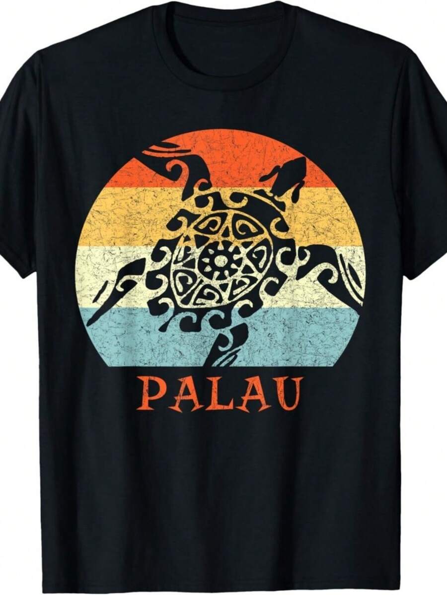 Palau Vintage Retro Turtle Vacation Gift Unisex T-Shirt - Negro - Ver 1