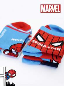 Marvel 漫威 10/5 双装儿童超级英雄蜘蛛侠袜子，男童中筒袜，韩版卡通秋冬女童袜子，儿童蜘蛛侠和超级英雄人物袜子 - 彩色 - 查看 5