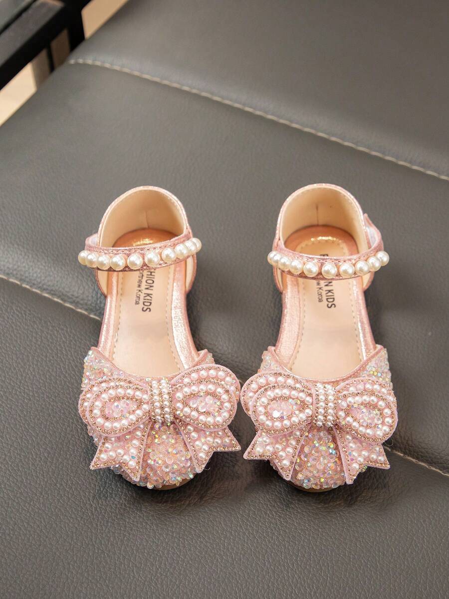 Infant Flat Princess Shoes, Girls' Rhinestone Leather Shoes, Spring & Fall - Pink - View 1