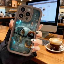 Funda de teléfono de moda, compatible con varios modelos de ,  y , funda de teléfono con diseño de coche cyberpunk para modelos de ,  y , protector de teléfono, funda de pareja, regalo para novio o novia, presente de vacaciones, este es un regalo popular para amigos o socios, adecuado para ocasiones de negocios. Duradera, resistente a las manchas y a las huellas dactilares, esta nueva funda para teléfono de hombres y mujeres es un gran regalo. - Café integral - Ver 2