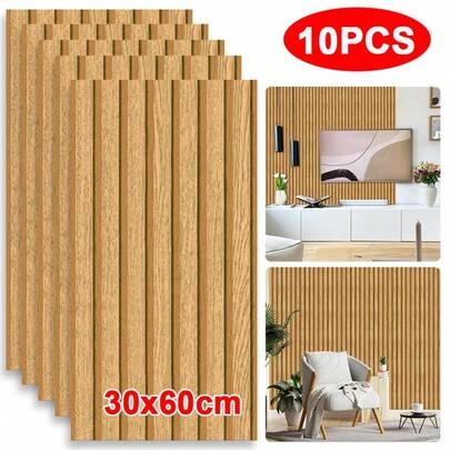 10 Pieces Brown Striped Home Decor Wallpaper, Waterproof And Oil-Proof, Kitchen Decor, Self-Adhesive Removable PVC Wood Grain Wallpaper. Peel And Stick Wallpaper Suitable For Kitchen Cabinets, Bedrooms, Living Room Countertops And Furniture Renovation. Renovation Stickers, Peel And Stick Wall Panels, Wallpaper, Wall Coverings, Spring Decorations To Give Your Home A Fresh New Look. Modern Home Decor, Wallpaper Decoration, Room Decoration, Wall Decoration, Wall Stickers, Thickened Grid Pattern, Straight Line Splicing Design, Easy To Peel And Stick, Smooth Surface.