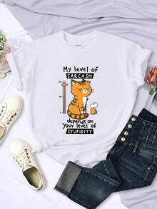 Funny My Level Of Sarca Depends On Your Level Of Stupidity Graphic Wo T Shirts Sarca Level Cat Tees 2024 Summer T Shirts - 款式2 - 查看 1