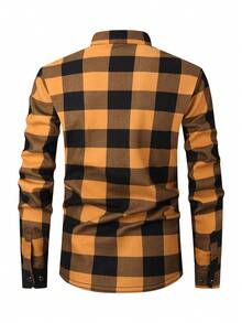 1 件圣诞礼物男士法兰绒保暖衬衫，休闲格子长袖加厚保暖衬里衬衫，带口袋，适合秋冬季 - 黃色 - 查看 3