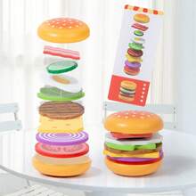 1 Set Giocattolo Bambini Casa Hamburger, Giocattolo da Cucina Simulazione per Bambini Maschi e Femmine, Set Casa Simulazione in Legno con Hamburger Smontabile, Giocattolo Puzzle Bambini con Carte Abbinamento Multiplo, Regali Interattivi Genitore-Figlio - Multicolore - Visualizzare 2