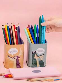 Large Capacity Metal Piggy Bank - Romantic Forest Animal Theme, Wolf, Bear, Deer, Rabbit Design, Multifunctional Pen Holder, Suitable For Home Or Office Organization, Family-Friendly Organization, Romantic Design, Sturdy Structure, Money Saving Box - Multicolor - View 3