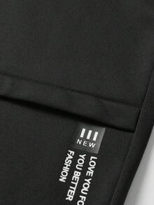 Casual Sports Pants, Men's Sweatpants, Outdoor Fitness Running Jogger Pants With Pockets And Zipper, Elastic Waistband, Graphic Print, Suitable For Spring/Summer Daily Wear - Black - View 6