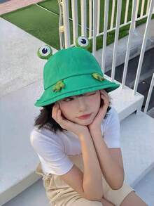 قبعة شمس قابلة للتعديل بتصميم الضفدع للنساء، قبعة حماية من الشمس للسفر والخارج، قبعة دلو كرتونية جميلة متعددة الوظائف لجميع المواسم - متعدد الألوان - مشاهدة 5