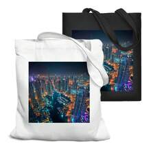 1pc 35*40cm(14*16 Inch) Dubia City At Night Shopping Bag, Easy-Clean Polyester Fabrics Bag With Fixed Shoulder Straps For Daily Chores - Multicolor - View 1