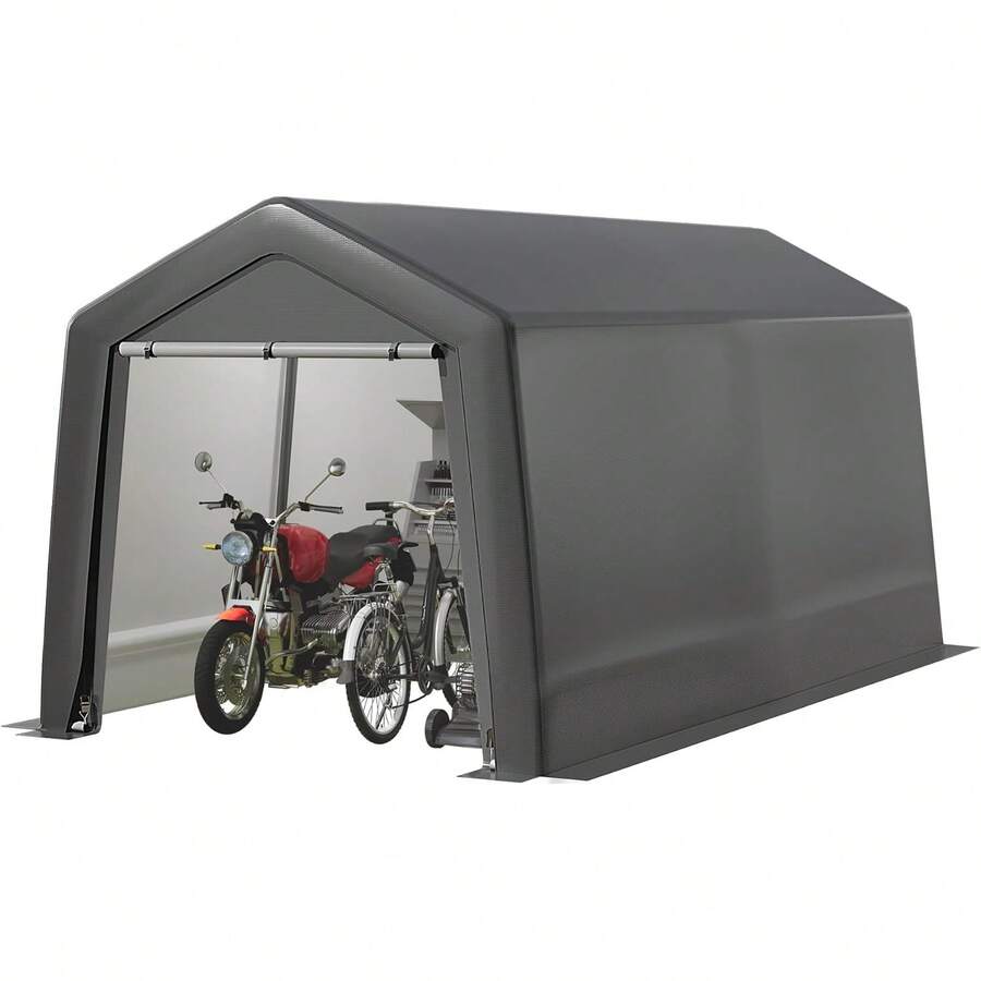8 'x 12' al aire libre albergue de almacenamiento cobertizo - carpa de almacenamiento de servicio pesado con ventanas ventiladas de rodaje, cobertizo de almacenamiento de garaje portátil para motocicleta, bicicleta, herramientas de jardinería, gris - Gris - Ver 1