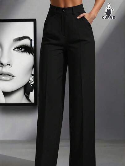 大码女式高腰褶皱宽松裤，适合工作和休闲场合，春夏皆宜，圣诞/新年必备单品