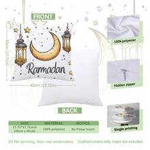MEMNUN 4 Stücke Eid Mubarak Laterne & Mond Illustration bedruckte Kissenbezüge (ohne Kissenfüllung), Pfirsich Samt Stoff, einseitiger Muster, 45 x 45 cm, geeignet für Sofa, Bett, Schlafzimmer, Büro, Hotel Dekoration, ganzjährig, Geschenk - Verschiedenfarbig - Übersicht 2