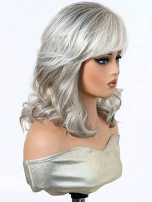 14 Inch Medium Long Ombre Silver And Gray Wig Curly Hair With Oblique Fringe Blended Wigs Prevalence Novel And Fashionable Blended Wig Effortless And Romantic Curls High-Fashion Statement Piece Suitable For Daily Party Festival And Cosplay Wigs For Women Hairstyle Cosplay Wigs Party Wigs Christmas Wigs Thanksgiving Gifts Christmas Gifts