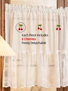1片浪漫心形蕾丝薄纱窗帘，可拆卸樱桃装饰，杆袋式顶部悬挂式，适用于客厅、阳台、飘窗、餐厅隔断、玄关、室内外使用。 - 白色 - 查看 10
