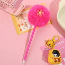 1pc 3D Floral Plush Pen, Pom Pom Pen, Ballpoint Pen, Plush Stationery Ballpoint Pen - Multicolor - View 2