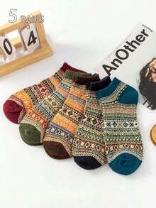 5 双秋冬条纹袜，复古保暖中筒袜，女士长袜，秋季 - 彩色 - 查看 6