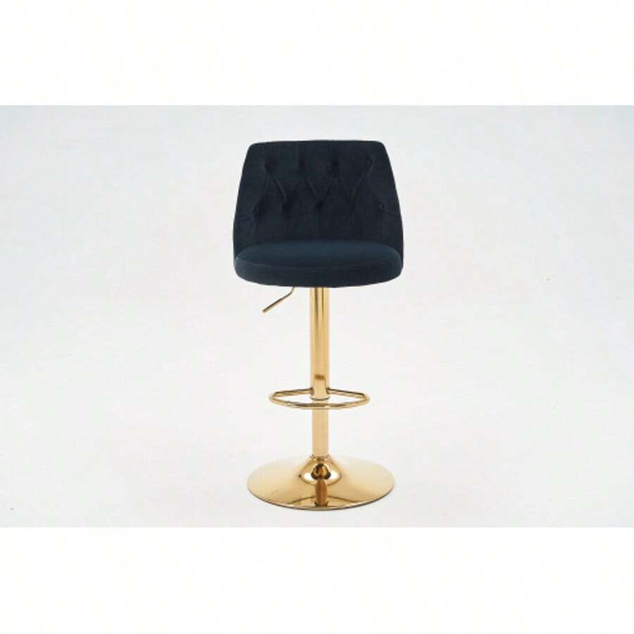 Modern Bar Stool, Velvet Bar Stool With Adjustable Height, Swivel, Tufted Stool With Backrest And Footrest, Suitable For Home Bars, Kitchens And Bar Countertops (Black, Set Of 2) - Black - View 1