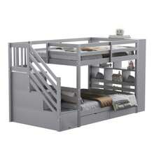 Bunk Bed 90*200 Cm, Safety Stairs With Storage Compartments, Storage Drawers And Large Lockers, High Railing Construction, Slatted Base, Pine Bed, Children's Bed, Youth Bed, White - 灰色 - 查看 8