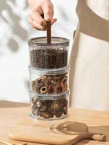 1/2/3 Layer Transparent Sealed Spice Jars With Handle Lid, Nut & Dried Fruit Storage Canisters, Kitchen Herb & Seasoning Airtight Containers - Multicolor - View 3