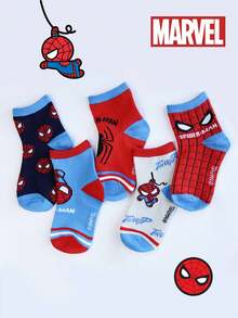 Marvel 漫威 10/5 双装儿童超级英雄蜘蛛侠袜子，男童中筒袜，韩版卡通秋冬女童袜子，儿童蜘蛛侠和超级英雄人物袜子 - 彩色 - 查看 3