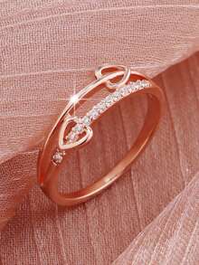 1 chiếc nhẫn cưới đính đá Zirconia trắng hình trái tim - Hoa hồng vàng - Xem 3