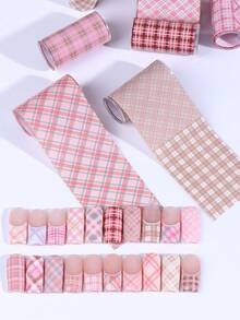 10 Rolls/Box Plaid Nail Foil Transfer Stickers Decals Pink Checkered Nail Art Sticker Self-Adhesive For Acrylic Nails Print Plaid Nail Art Sticker, Nail Art Design Tool, DIY Nail Art Stickers Decals Decoration Acrylic Nails Supplies For Home And Nail Salon