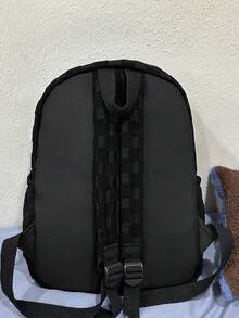 Fashionable Women's Backpack Patchwork Plaid Faux Fur Large Capacity Commuter Laptop Bag - Black - View 6