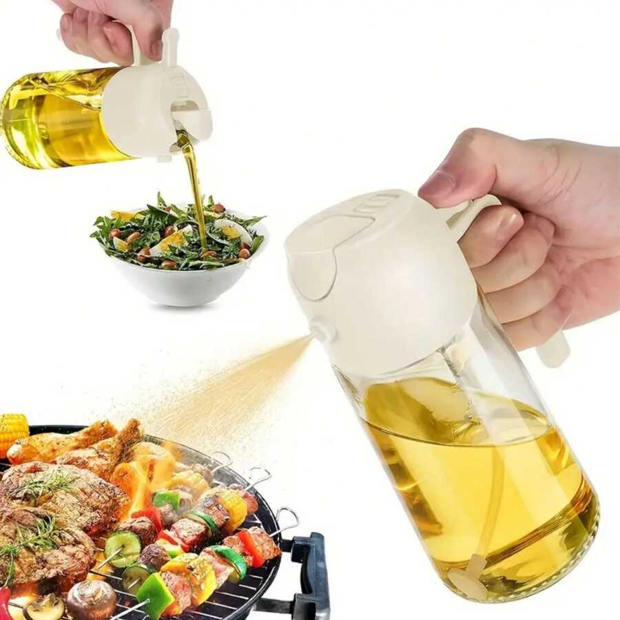 1pc 2-In-1 Oil Sprayer/Dispenser - Transparent Bottle With Black Cap, Suitable For Cooking, Grilling, Salad Dressing And Baking - Chlorine-Free Plastic Material, Great Gift For Holidays, Cooking Oil Sprayer
