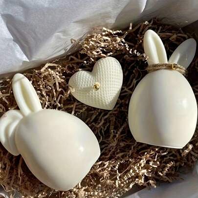 3pcs Easter Bunny + Woven Heart Shaped Candle Molds, Plaster Resin Molds For DIY Handmade Candles, Easter Decor, Valentine's Day Gifts