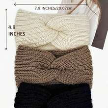 1 unidade de faixa de cabeça feminina para aquecer as orelhas no inverno, faixa de cabelo grossa tricotada, acessório para cabelo para clima frio. - Multicolorido - Ver 5