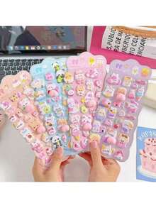 3D可爱动物熊猫、兔子和猫爪泡沫贴纸，减压贴纸，装饰贴纸，适用于水瓶、键盘、桌子，儿童奖励，3D剪贴簿贴纸玩具 - 彩色 - 查看 9