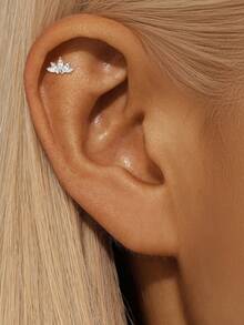 EleRunis 1PC 0.1ct Moissanite Diamond 925 Sterling Silver Star Marquise Flower 18K Gold Plated Flat Back Cartilage Helix Piercing Bridal Jewelry For Daily Wear Wedding Party Engagement Anniversary Valentine's Day - Silver - View 17