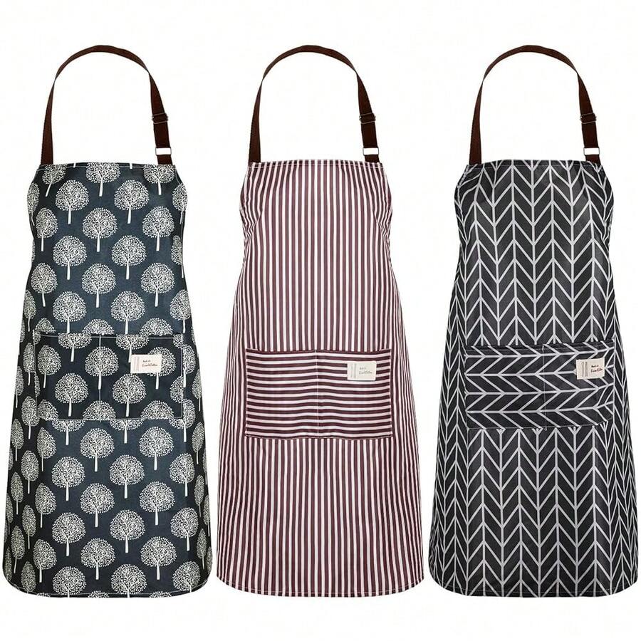 SATINIOR 3 Pieces Waterproof Bib Apron With Pockets Adjustable CooFKing Aprons For Women Chef Adults BaFKing Cleaning - 黑色的 - 查看 1