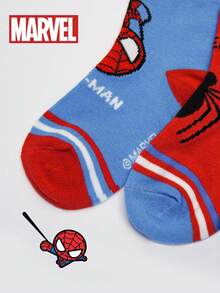 Marvel 漫威 10/5 双装儿童超级英雄蜘蛛侠袜子，男童中筒袜，韩版卡通秋冬女童袜子，儿童蜘蛛侠和超级英雄人物袜子 - 彩色 - 查看 9