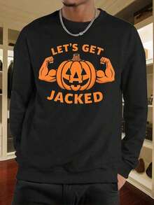 Men'S Halloween Gym Sweatshirt - Long Sleeve Muscle Pumpkin Graphic Workout Shirt With "Let'S Get " Print - Non-Stretch Fitness Top Bodybuilding, Halloween Parties - Casual Athletic Pullover Men, Sweatshirt Men, Men Sweatshirt, Men ClothePolyester & Elastane Crew Neck Top With Medium Stretch For All Seasons2025 - Đen 10 - Xem 13