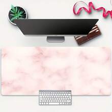 1pc Extra Large Pink & White Marble Pattern Gaming Mouse Pad - Extended Non-Slip Rubber Base, Marble Texture Wrist Rest, Suitable For Desktop/Laptop, Office And Gaming, Minimalist Style, Fits All Computers (Ideal Gift) - Multicolor - View 4