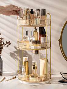 Organizador de Maquiagem Giratório 360°, Suporte de Armazenamento de Maquiagem de Grande Capacidade, Adequado para Penteadeira de Banheiro, Bancada, Suporte de Armazenamento Multinível, Pode Acomodar Garrafas Altas de Maquiagem e Cuidados com a Pele