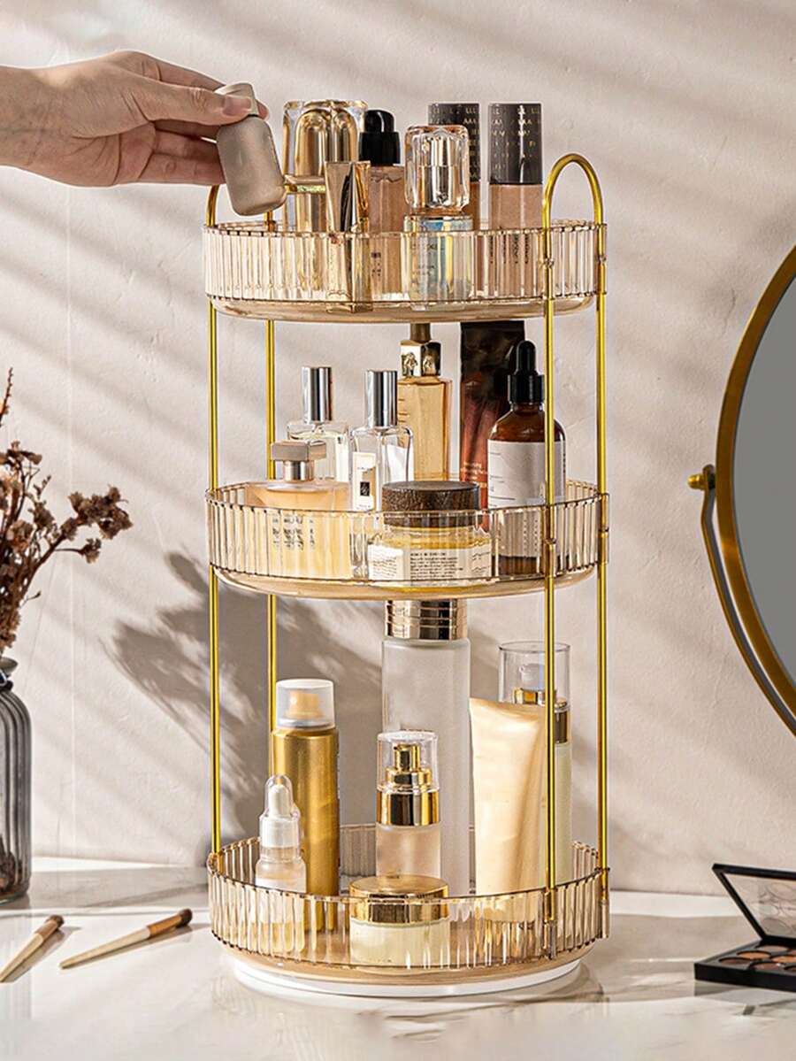 Organizador de Maquiagem Giratório 360°, Suporte de Armazenamento de Maquiagem de Grande Capacidade, Adequado para Penteadeira de Banheiro, Bancada, Suporte de Armazenamento Multinível, Pode Acomodar Garrafas Altas de Maquiagem e Cuidados com a Pele