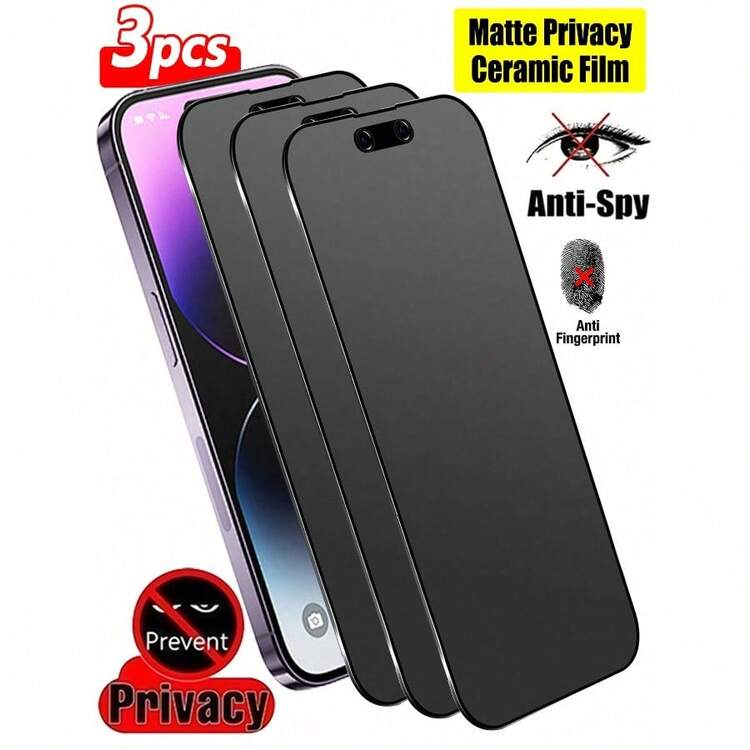 三片装磨砂防窥屏保护膜，兼容 17 Pro Max 6.9英寸，采用柔软薄膜材质，非玻璃材质，全覆盖，防窥、防眩光、陶瓷膜，防指纹，兼容手机壳，兼容 17 Pro Max、17 Air、16 Pro Max/16 Pro/16 Plus/16/15 Pro Max/14 Pro Max/13 Mini/12/11/XS Max/XR/8+/7 Plus等机型，是日常、办公、居家使用的理想屏幕保护膜。防水、防震、防摔、防刮擦，有效保护手机隐私。 - 3件 - 查看 12