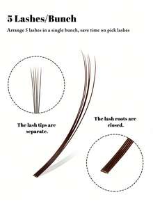 Winky Beauty 5D水润效果棕色花簇假睫毛，12排A型，适合角色扮演、卡通风格，飘逸灵动，宛如恶魔之刺，5D立体花仙子设计，易于植入，柔软睫毛条，貂毛般蓬松，单根嫁接，俄罗斯密度，自然预制睫毛簇，假睫毛耗材，美睫师及美容院化妆工具，0.07mm，C/D卷度，长度8-15mm - 棕色 - 查看 4