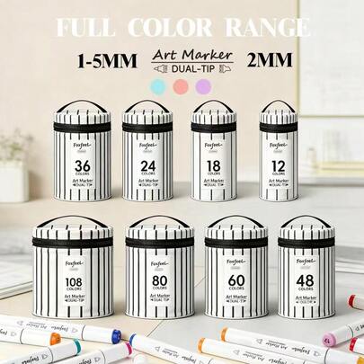 12/18/24/36/48/60/80/108/120 Colors Dual Tip Triangular Barrel Marker Pen Set, Colored Oil-Based Watercolor Pens For Children, Students, Art, Waterproof Drawing Markers, Dual Tip Alcohol-Based Marker Pen Set For Manga, Animation Design