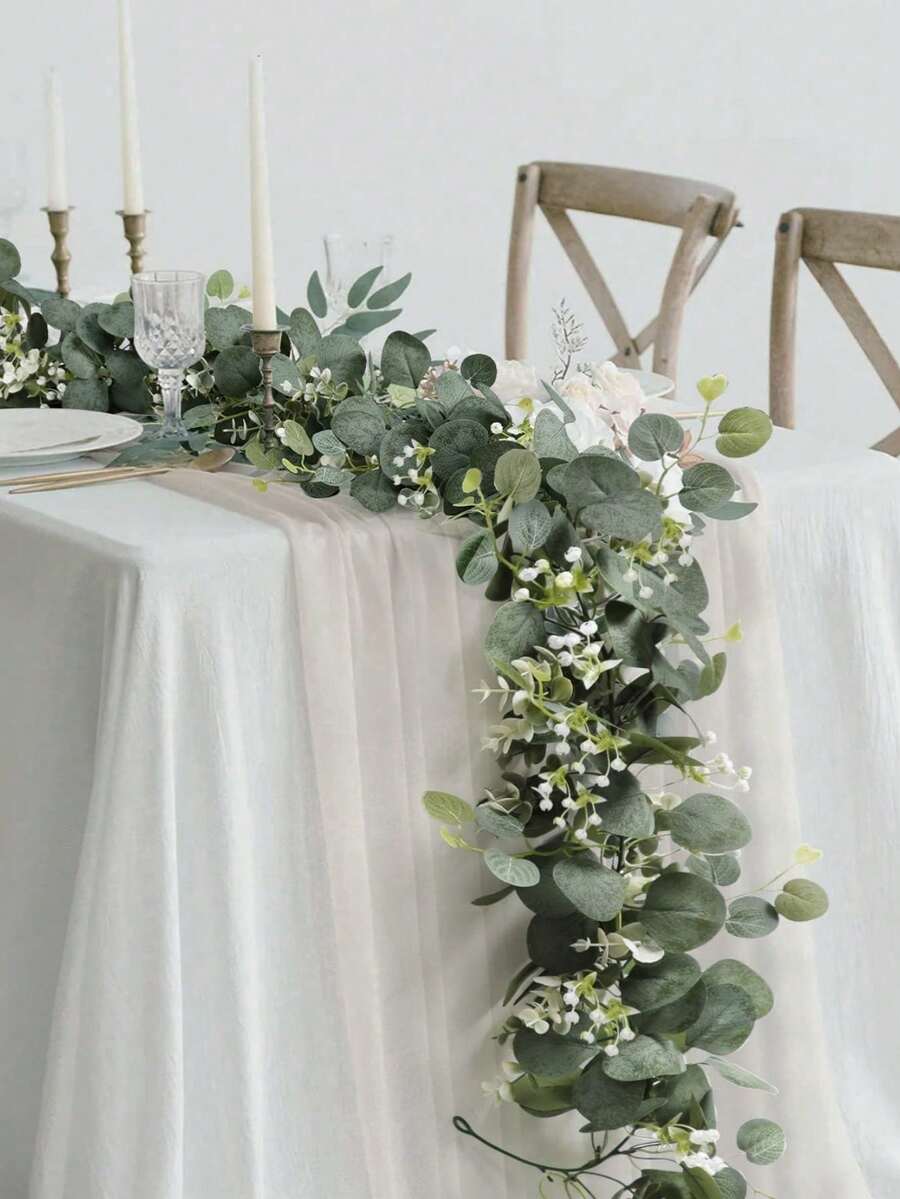 MEHELANY 3件套人造尤加利花环，长5.9英尺（约1.8米），仿银元绿植花环，仿真尤加利叶悬挂植物，适用于婚礼、家居、派对、墙面装饰、桌旗、房间装饰、DIY花环装饰