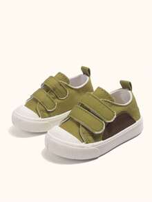 1 Pair New Style Toddler Boys' Green Fashion Minimalist Canvas Sneakers, Double Hook And Loop Fasteners, Round Toe, Soft And Flat Sole, Comfortable, Lightweight, Casual Baby Shoes, Suitable For Daily Outdoor Activities, Daily School Outfits, Park Strolling, Exercise, Weekend Family Outing Outfits, All Seasons - Green - View 2