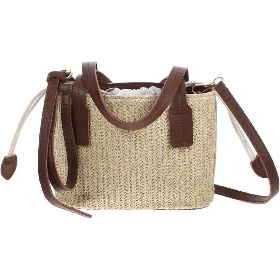 1 Pc Bolso Diagonal Bolsa De Redonda Bolso De Playa Tejido Bolsos De Para Mujer Cartera De Mujer Cubos Bolso De Mano Bolso Hecho a Mano Lienzo De Las Mujeres Verano,37429994 - Multicolor - Ver 1
