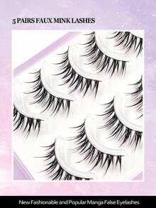 Asiteo 5 Pairs Cartoon Style Moisturizing False Eyelashes, Cute Girl Style Pointed False Eyelashes, Full Strip Lashes, Suitable For Beginners, Daily Wear, Beginner-Friendly, Reusable - Spiky Manga Lashes - View 5